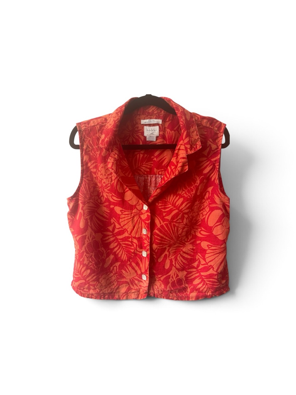 Nicole Miller NY European Linen Tropical Print Sleeveless Blouse Small